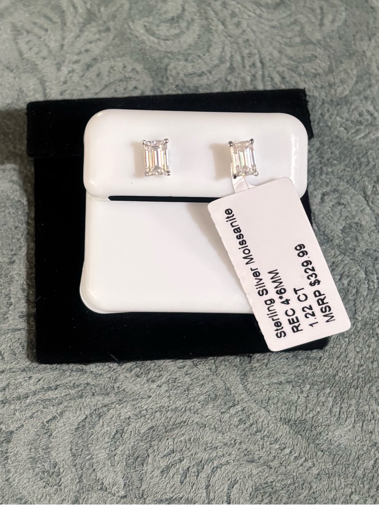 Sterling Silver Emerald-Cut Moissanite Earrings - 1.22ct. Nwt